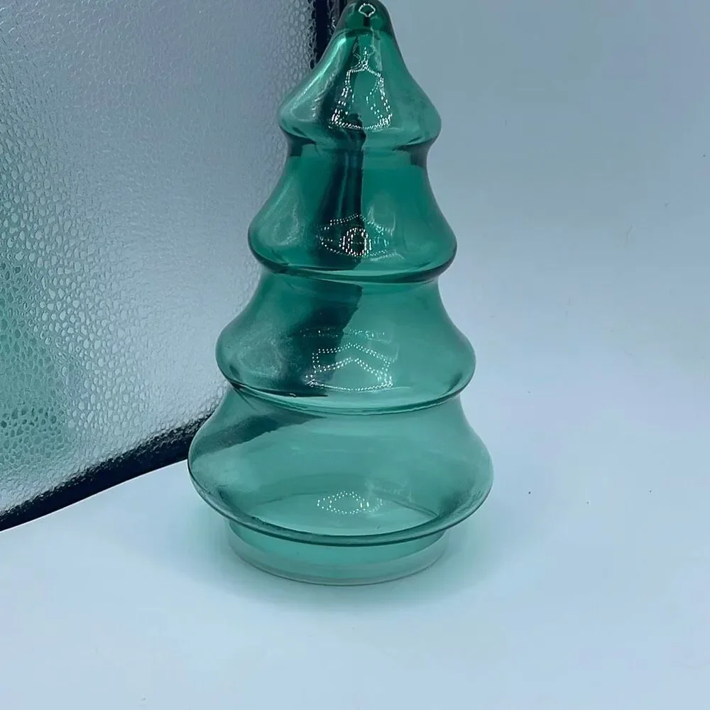 Vintage aqua green glass Fillable Christmas tree container.